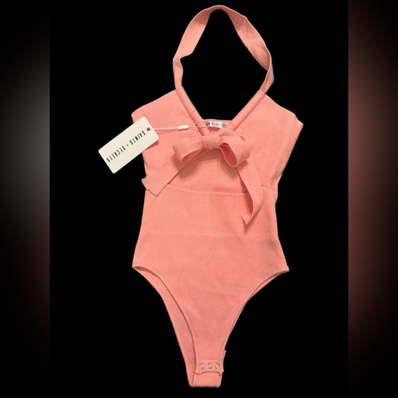 SAINTS + SECRETS HALTER TOP Pink bow bodysuit summer pool beach size medium NWT! - Picture 8 of 9